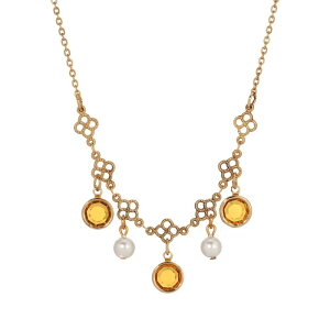 yz 1928 fB[X lbNXE`[J[Ey_ggbv ANZT[ 1928 Gold Tone Filigree Crystal & Simulated Pearl Collar Necklace Beige