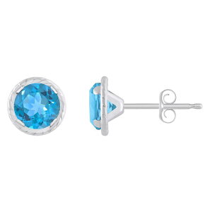 yz Celebration Gems fB[X sAXECO ANZT[ Celebration Gems 10k White Gold 5 mm Round Gemstone Martini Rope Stud Earrings Blue Topaz