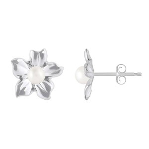 yz Celebration Gems fB[X sAXECO ANZT[ Celebration Gems 10k White Gold Sphere Gemstone Hibiscus Flower Stud Earrings Freshwater Pearl