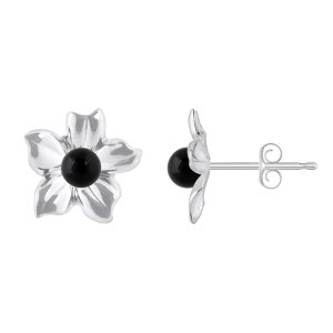 yz Celebration Gems fB[X sAXECO ANZT[ Celebration Gems 10k White Gold Sphere Gemstone Hibiscus Flower Stud Earrings Onyx