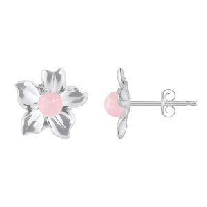 yz Celebration Gems fB[X sAXECO ANZT[ Celebration Gems 10k White Gold Sphere Gemstone Hibiscus Flower Stud Earrings Rose Quartz