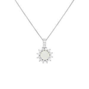 v[Y fB[X ANZT[ lbNXE`[J[Ey_ggbv [X PRIMROSE Sterling Silveround Opal Flower Pendant Necklace on Box Chain Sterling Silver White zCg
