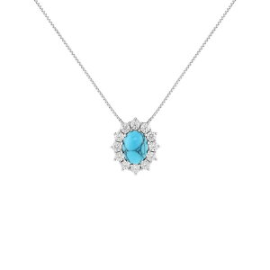 v[Y fB[X ANZT[ lbNXE`[J[Ey_ggbv [X PRIMROSE Sterling Silver Simulated Turquoise & Cubic Zirconia Cluster Pendant Necklace on Box Chain Sterling Silver Blue u[