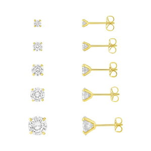 yz v[Y fB[X sAXECO ANZT[ PRIMROSE Cubic Zirconia 5-pair Stud Earrings Set Gold Tone