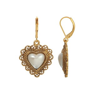yz 1928 fB[X sAXECO ANZT[ 1928 Gold Tone Simulated Pearl Heart Filigree Drop Earrings White