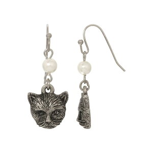1928 ���f�B�[�X �A�N�Z�T���[ �s�A�X�E�C�������O 1928 Silver Tone Simulated Pearl Cat Drop Earrings Gray �O���[