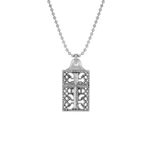 1928 ���f�B�[�X �A�N�Z�T���[ �l�b�N���X�E�`���[�J�[�E�y���_���g�g�b�v ���[�X 1928 Silver Tone Pewter Crossquare Dog Tag Pendant Necklace Gray �O���[