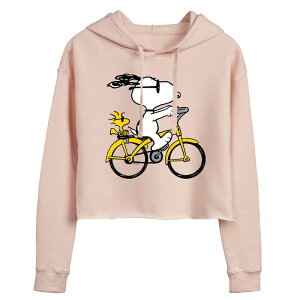 �A�j���L�����N�^�[ ���f�B�[�X �g�b�v�X T�V���c �N���b�v�h �p�[�J�[ Licensed Character Juniors' Peanutsnoopy & Woodstock Riding Bike Cropped Hoodie Pink �s���N