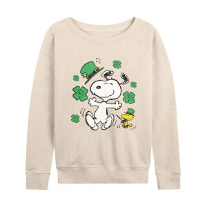 �A�j���L�����N�^�[ ���f�B�[�X �g�b�v�X T�V���c �p�C�� Licensed Character Women's Peanutsnoopy St Patrick's Day French Terry Long Sleeve Tee Beige �x�[�W��