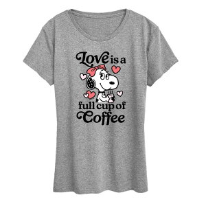 �A�j���L�����N�^�[ ���f�B�[�X �g�b�v�X T�V���c �O���t�B�b�N Licensed Character Women's Peanuts Belle Love Is A Full Cup Of Coffee Graphic Tee Heather Gray �O���[