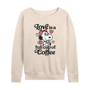 yz CZX LN^[ fB[X TVc gbvX Women's Peanuts Belle Love Is A Full Cup Of Coffee French Terry Long Sleeve Tee Beige