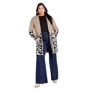 �A�x�j���[ ���f�B�[�X �A�E�^�[ �j�b�g�E�Z�[�^�[ �R�[�g Avenue Ula Splice Coatigan Leopard �A�j�}��