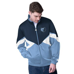 yz X^[^[ Y WPbgEu] AE^[ Men's Starter Navy/Light Blue Memphis Grizzlies Rush Applique Full-Zip Track Jacket Grz Navy
