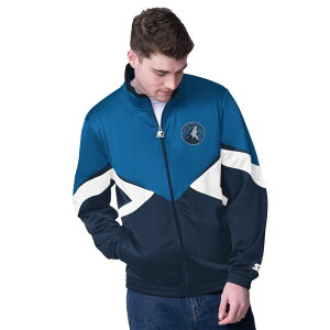 yz X^[^[ Y WPbgEu] AE^[ Men's Starter Blue Minnesota Timberwolves Rush Applique Full-Zip Track Jacket Mtw Blue