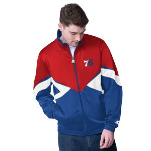 yz X^[^[ Y WPbgEu] AE^[ Men's Starter Red/Royal Philadelphia 76ers Rush Applique Full-Zip Track Jacket 76r Red