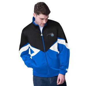 yz X^[^[ Y WPbgEu] AE^[ Men's Starter Black/Blue Orlando Magic Rush Applique Full-Zip Track Jacket Mag Black