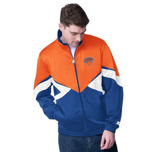 yz X^[^[ Y WPbgEu] AE^[ Men's Starter Orange/Blue New York Knicks Rush Applique Full-Zip Track Jacket Kni Orange