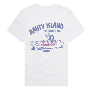 �A�j���L�����N�^�[ �����Y �g�b�v�X T�V���c �O���t�B�b�N Licensed Character Men's Jaws Amity Island Welcomes You Graphic Tee White �z���C�g