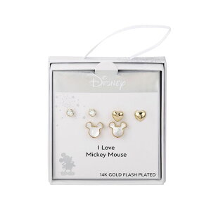fBYj[ fB[X ANZT[ sAXECO Disney 14k Gold Flash Plated Cubic Zirconia Stud Plain Heart & Mother-of-Pearl Mickey Stud Earring Set Gold Tone S[h