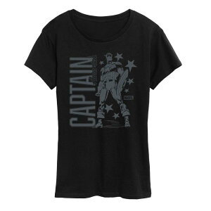 �}�[�x�� ���f�B�[�X �g�b�v�X T�V���c ���m�N�� �L���b�v �O���t�B�b�N Women's Marvel Captain America Monochrome Graphic Tee Black �u���b�N