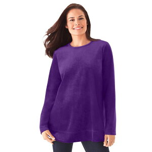 �E�[�}�� �E�B�Y�C�� ���f�B�[�X �g�b�v�X T�V���c �v���X�T�C�Y �X�E�F�b�g Woman Within Women's Plusize Plush Velour Tunic Sweatshirt Radiant Purple �p�[�v��