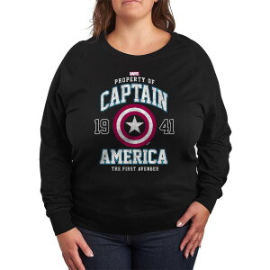 �}�[�x�� ���f�B�[�X �g�b�v�X T�V���c �v���X�T�C�Y �p�C�� �L���b�v Plusize Marvel Captain America Collegiate French Terry Long Sleeve Tee Black �u���b�N