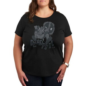 �}�[�x�� ���f�B�[�X �g�b�v�X T�V���c �v���X�T�C�Y ���m�N�� �O���t�B�b�N Plusize Marvel Deadpool Monochrome Graphic Tee Black �u���b�N