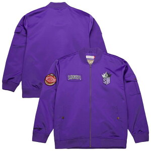�~�b�`�F��&�l�X �����Y �A�E�^�[ �W���P�b�g�E�u���]�� �T�e�� Men's Mitchell & Ness Purple Sacramento Kings Hardwood Classics Nights Team Leader Satin Full-Zip Jacket Kng Purple �p�[�v��