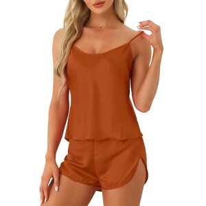 cheibear ���f�B�[�X �A���_�[�E�F�A �i�C�g�E�F�A �V���[�g�p���c �T�e�� �V���N cheibear Womensilky Satin Pajamasets Cami Shortsetsleepwear 2 Piece Caramel