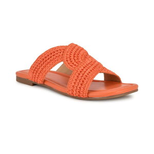 �i�C���E�F�X�g ���f�B�[�X �V���[�Y �T���_�� Nine West Quara Square Toe Flat Slip-On Women's Casual Sandals Orange �I�����W