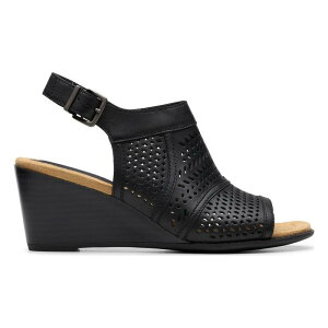 yz N[NX fB[X T_ V[Y Clarks Women's Emmalae Hope Leather Wedge Sandals Black Leather