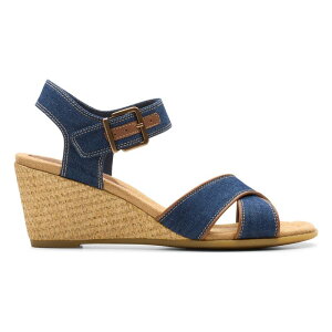 yz N[NX fB[X T_ V[Y Clarks Women's Emmalae Iris Wedge Sandals Dark Denim Textile