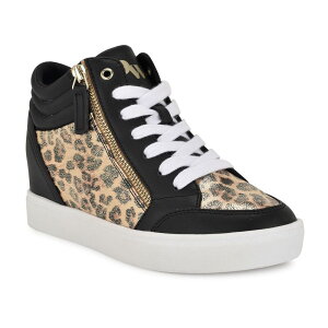 �i�C���E�F�X�g ���f�B�[�X �V���[�Y �X�j�[�J�[ Nine Westons Women's High Top Wedge Sneakers Gold Leopard Black �u���b�N