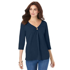 ���A�}���Y ���f�B�[�X �g�b�v�X T�V���c V�l�b�N �v���X�T�C�Y Roaman's Women's Plusize Keyhole V-Neck Ultimatee Navy �l�C�r�[