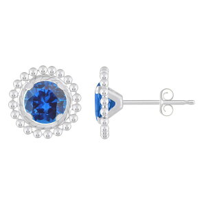 yz Celebration Gems fB[X sAXECO ANZT[ Celebration Gems Sterling Silver Round Lab-Created Gemstone Beaded Martini Stud Earrings Created Sapphire