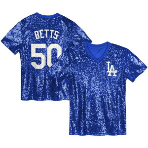 yz AE^[X^bt fB[X TVc gbvX Juniors Mookie Betts Royal Los Angeles Dodgers Name & Number Sequin V-Neck Top Lad Blue