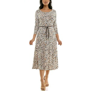 �j�i���I�i���h ���f�B�[�X �g�b�v�X �����s�[�X �~�f�B Women's Nina Leonard Sylvia Three-Quarter Sleeve Belted Midi Dress Black Multi �u���b�N