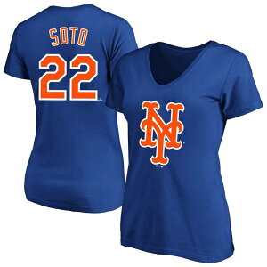�v���t�@�C�� ���f�B�[�X �g�b�v�X T�V���c V�l�b�N �v���X�T�C�Y Women's Profile Juan Soto Royal New York Mets Plusize Name & Number V-Neck T-Shirt Met Blue �u���[