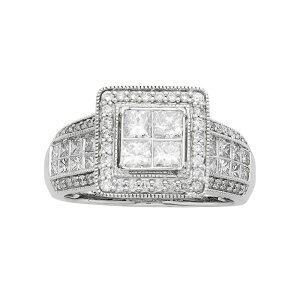 yz Aufbh fB[X O ANZT[ The Regal Collection 14k White Gold IGL Certified 1 1/2 Carat T.W. Diamond Halo Engagement Ring White