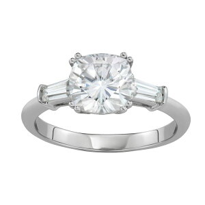 �`���[���Y �A���h �R���o�[�h ���f�B�[�X �A�N�Z�T���[ �����O Charles & Colvard 14k White Gold 2 3/4 Carat.W. Lab-Created Moissanite Cushion & Baguette Ring 14k Whgold �z���C�g