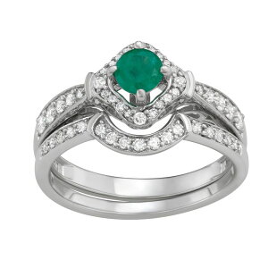 �A���u�����f�b�h ���f�B�[�X �A�N�Z�T���[ �����O Unbranded 14k White Gold 1/2 Carat.W. Diamond & Gemstone Halo Engagement Ring Set Emerald �G�������h