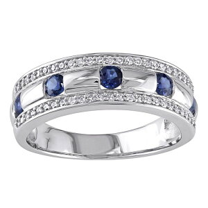 Xe O[X Y ANZT[ O Stella Grace Men's 10k White Gold Sapphire & 1/4 Carat.W. Diamond Wedding Band 10k Whgold zCg