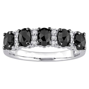 �X�e�� �O���[�X ���f�B�[�X �A�N�Z�T���[ �����O Stella Grace 10k White Gold 1/4 Carat.W. Oval Black Diamond & 1/7 Carat.W. Lab-Created Moissanite Wedding Band 10k White Gold �z���C�g