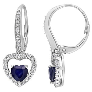 Xe O[X fB[X ANZT[ sAXECO Stella Grace 14k White Gold Blue Sapphire White Sapphire & 1/10 Carat.W. Diamond Heart Drop Earrings 14k White Gold zCg