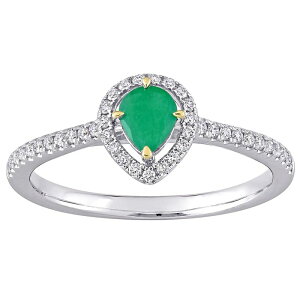 Xe O[X fB[X ANZT[ O Stella Grace 14k Two Tone Gold Emerald & 1/5 Carat.W. Diamond Teardrop Halo Ring 14k Two Tone Gh