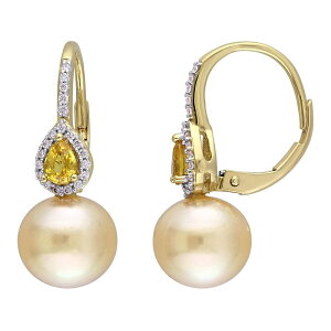Xe O[X fB[X ANZT[ sAXECO Stella Grace 14k Gold South Sea Cultured Pearl Yellow Sapphire & 1/8 Carat.W. Diamondrop Leverback Earrings 14k Gold S[h