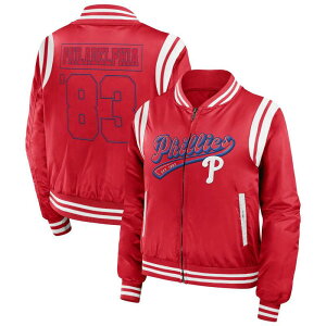 yz EFA oC G Ah[Y fB[X WPbgEu] AE^[ Women's WEAR by Erin Andrews Red Philadelphia Phillies Football Bomber Jacket Phl Red