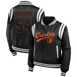 yz EFA oC G Ah[Y fB[X WPbgEu] AE^[ Women's WEAR by Erin Andrews Black Baltimore Orioles Football Bomber Jacket Orl Black