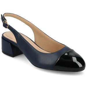 �W���[�j�[ ���f�B�[�X �V���[�Y �p���v�X �L���b�v �q�[�� Journee Sammie Women's Cap Toe Block Heel Slingback Pumps Navy �l�C�r�[