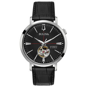 yz uo Y rv ANZT[ Bulova Men's Automatic Black Leather Watch - 96A201 Black